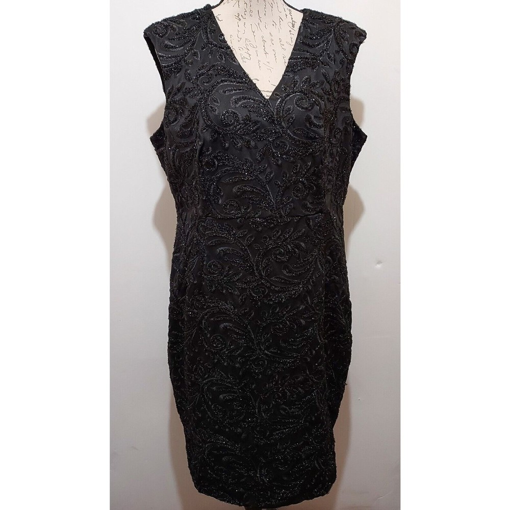 Calvin Klein Women Dress Sz 16 Black  Sparkly Black Paisley Design Unique Lined